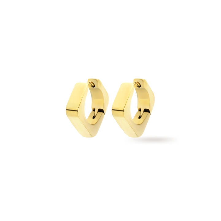 The SHAPE HOOP is a pair of square hoop  earrings that is 17mm x 17mm in size and made of  Stainless steel 18k gold plated. ||| GOLD