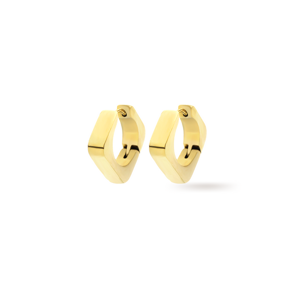 The SHAPE HOOP is a pair of square hoop  earrings that is 17mm x 17mm in size and made of  Stainless steel 18k gold plated.