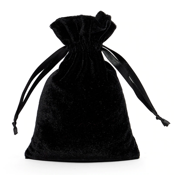 VELVET BAGS MEDIUM 4"W x 6"H – BLACK. Black Velvet bag with ribbon pulls.