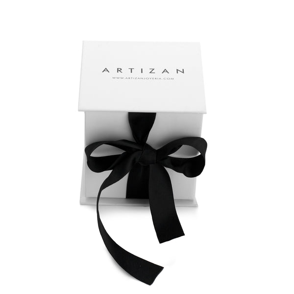 The ARTIZAN LUXURY WHITE BOX, a premium gift box featuring a sleek white design with a black satin ribbon. Perfect for packaging and presenting your exquisite jewelry pieces.