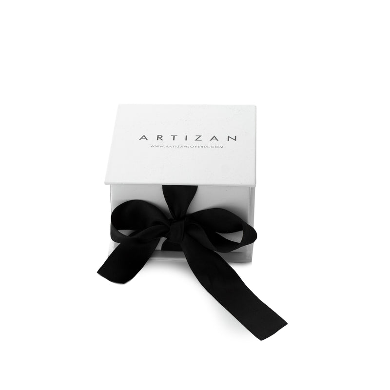 The ARTIZAN LUXURY WHITE BOX, a premium gift box featuring a sleek white design with a black satin ribbon. Perfect for packaging and presenting your exquisite jewelry pieces.