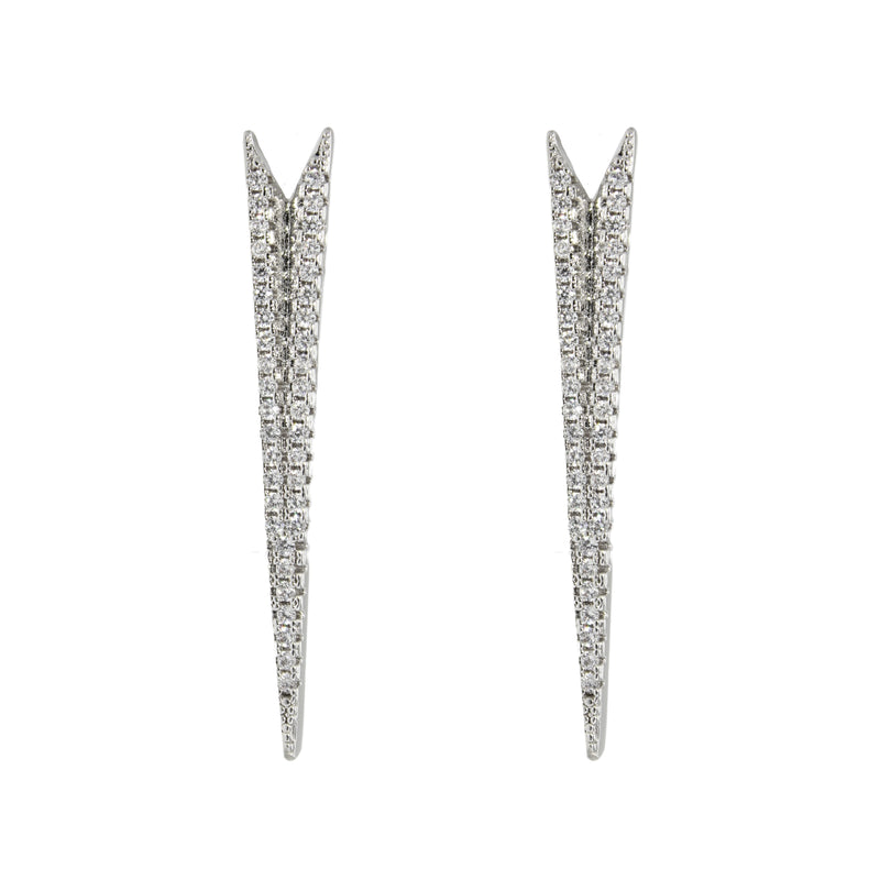 The SPIGA SHINE EARRING which is made of 925 sterling silver, spike shaped earring with encrusted zirconia.