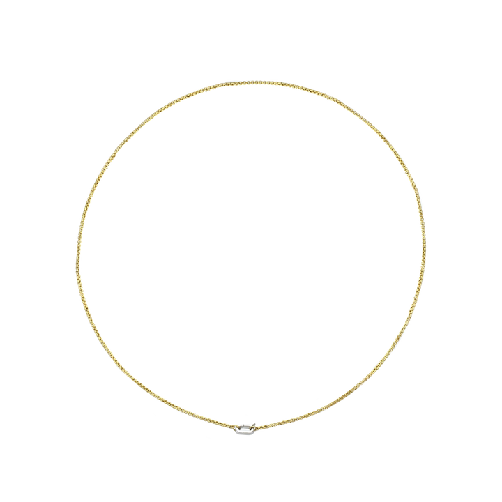 The Can Opener Mini Box Chain Necklace featuring a refined gold link design and a silver secure clasp ||| SILVER
