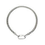 Anne Necklace - A silver-tone Cuban chain necklace with a sleek silver carabiner clasp. ||| Silver