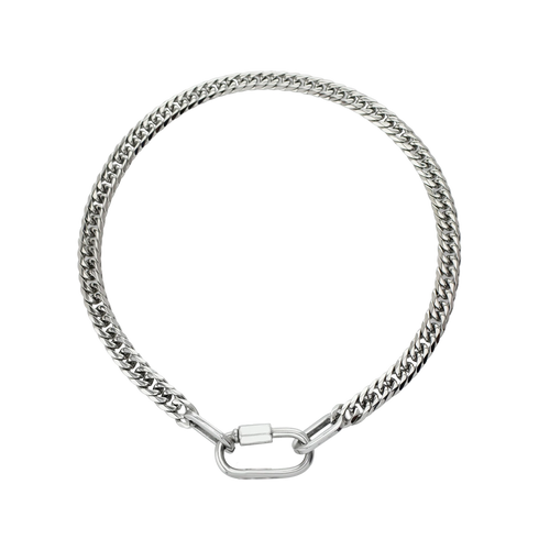 Anne Necklace - A silver-tone Cuban chain necklace with a sleek silver carabiner clasp.