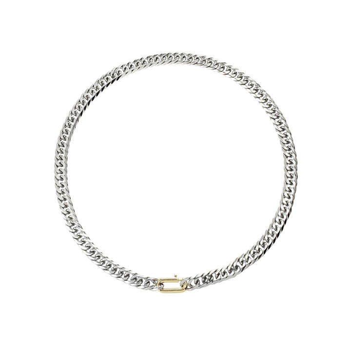 The SLIM TROPICANA CHAIN which is a 16" Stainless steel chain with 24k gold filled oval clasp.