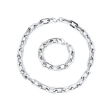 The PUERTO SILVER SET, which is a silver two-piece jewelry set, includes a striking link chain necklace and a coordinating chunky bracelet. This set’s sleek silver finish and bold design make it an ideal choice for adding a modern and polished touch to both casual and formal looks.