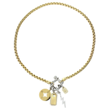 The Herradura Necklace in gold chain and silver clasp with 4 charms including the Celestial Star Clip On Charm, a gold charm with a  star design accented with pave diamonds. Includes the compass, plaque and lightning bolt charms.