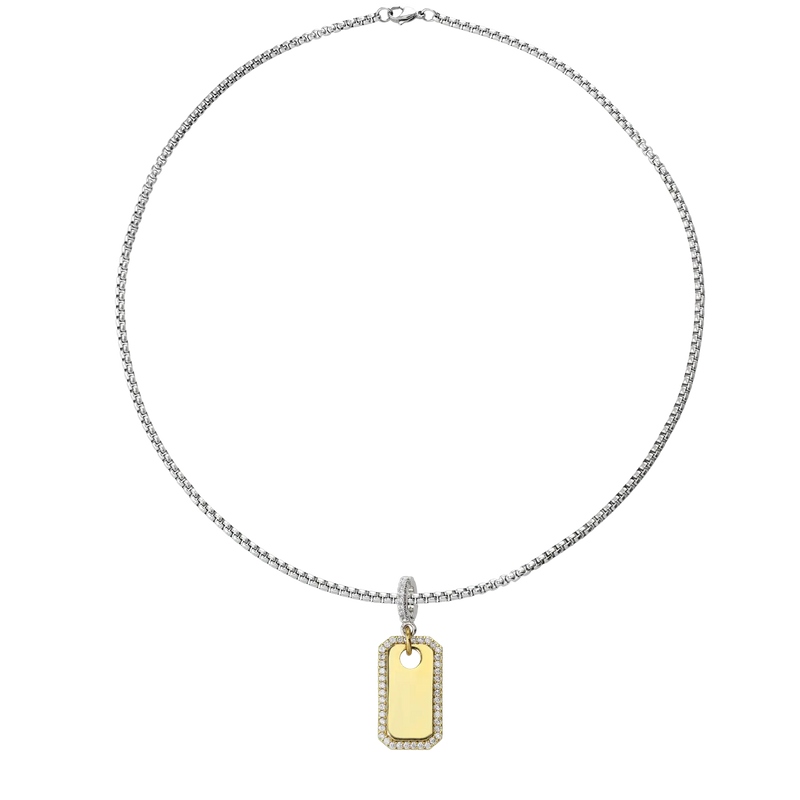 Silver chain with the PLAQUE CLIP ON CHARM which is made of Pave Clip on Stainless steel 18k gold plated pave plaque.