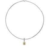 A silver necklace with the Celestial Star Clip On Charm, a gold charm with a  star design accented with pave diamonds and a silver clip-on bale.