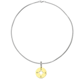 Silver necklace with the Compass Clip on charm which is made of Stainless steel 18k gold plated compass charm.